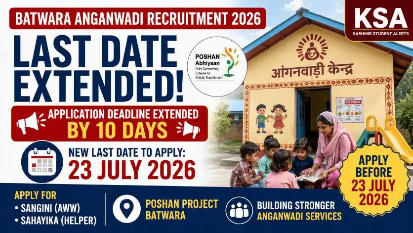 Batwara Anganwadi Recruitment 2026: Last Date Extended Till July 23 for Sangini (AWW) & Sahayika Posts