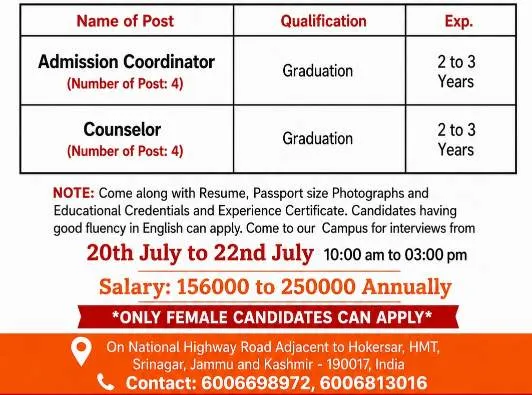 Birla Open Minds International School Srinagar Recruitment 2026: Walk-In Interviews, Salary Up to ₹2.5 Lakh Annually