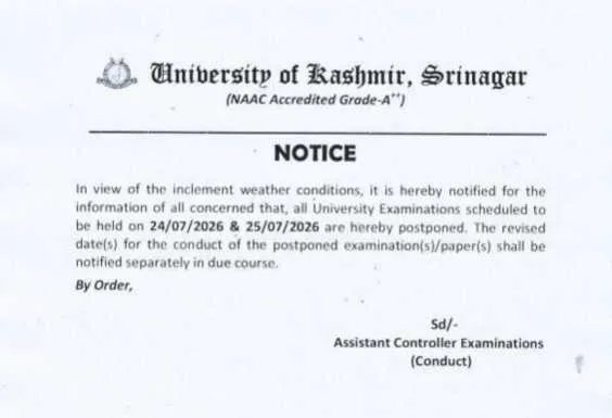 KU Postpones All Examinations Scheduled on July 24, 25 Due to Inclement Weather