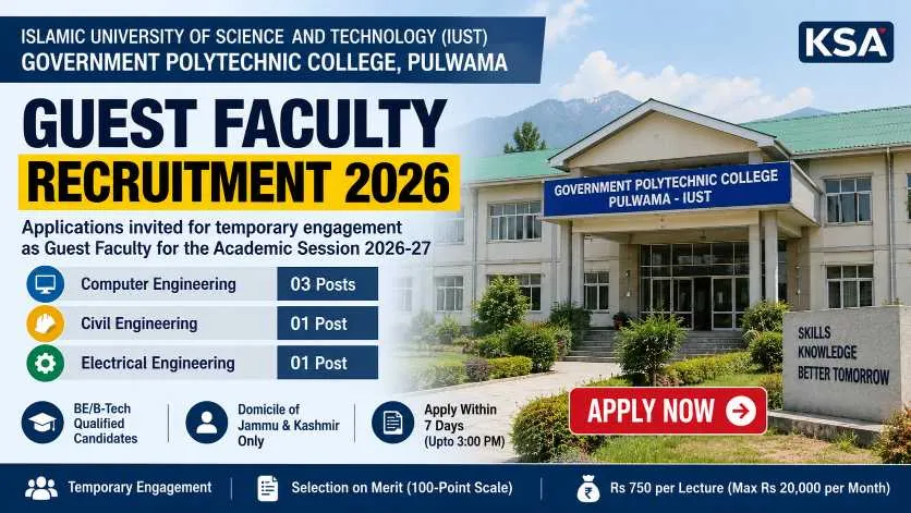 Government Polytechnic College Pulwama Invites Applications for 5 Guest Faculty Posts