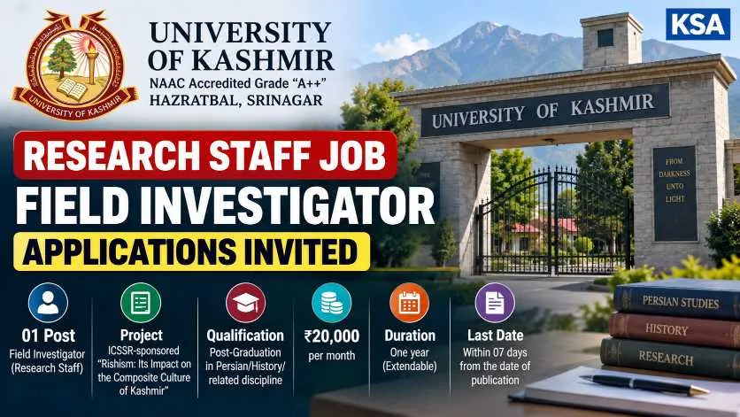 University of Kashmir Invites Applications for Field Investigator Post in ICSSR-Sponsored Research Project